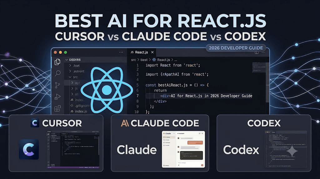 Featured image for article: Best AI for React.js in 2026: Cursor vs Claude Code vs Codex